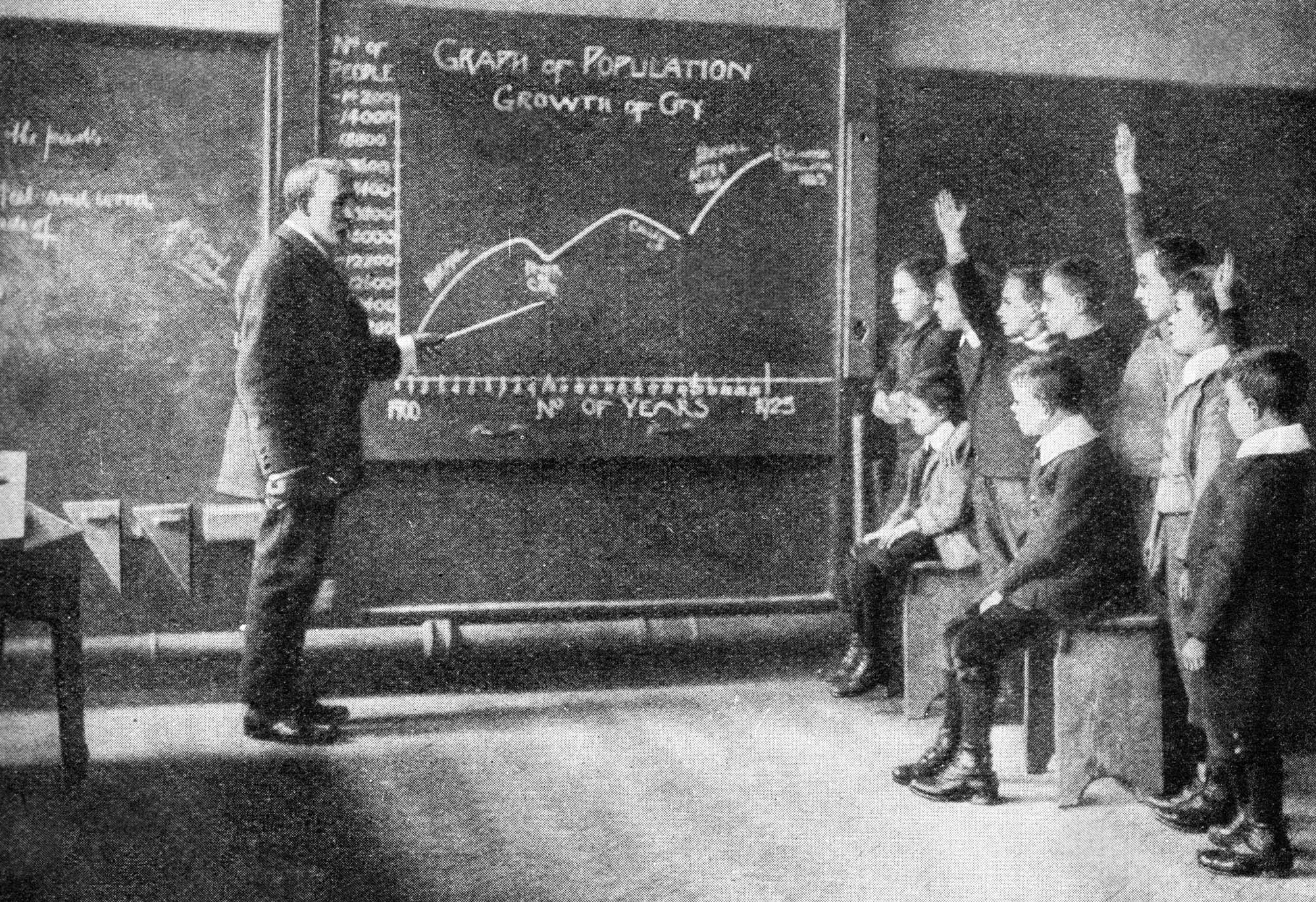 Boys learning about population growth at a Yorkshire school, 1922
