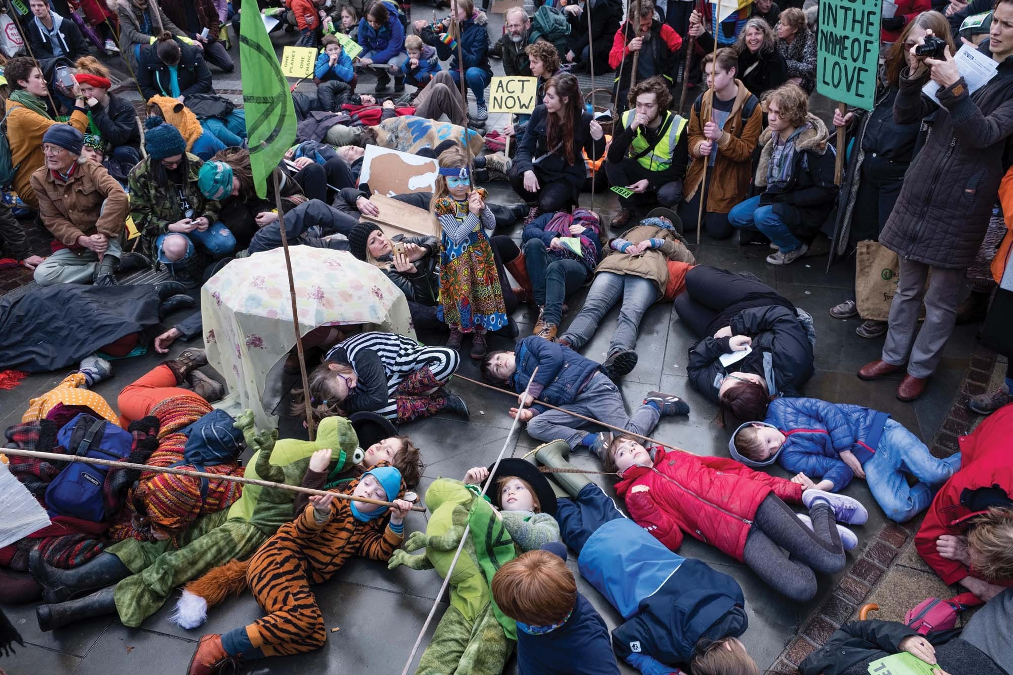 Children stage an “extinction event” at a demonstration in Hereford, December 2018